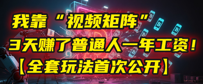 我靠“视频矩阵”,3天赚了普通人一年工资!【全套玩法首次公开】-小白资源网