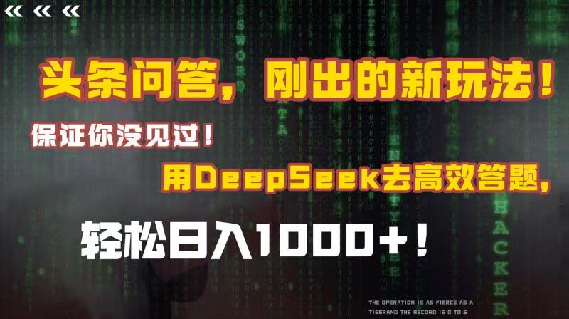 头条问答，刚出的新玩法！保证你没见过！结合Deepseek高效答题，轻松日入1000+-小白资源网