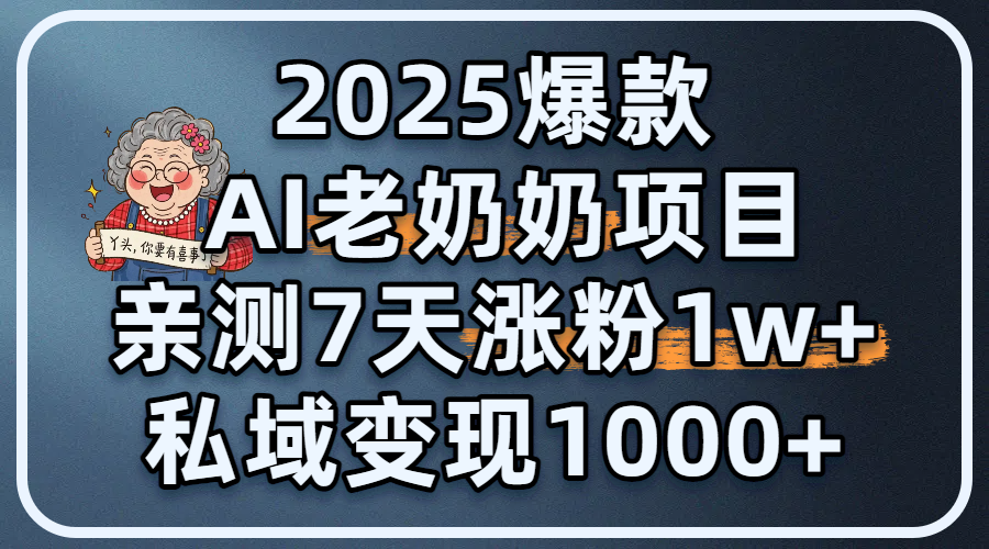 2025爆款 AI 老奶奶项目：亲测 7 天涨粉 1W+，私域变现 1000+-小白资源网