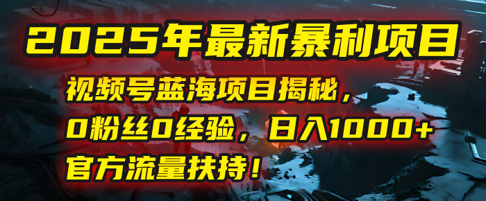 2025年最新暴利项目：视频号蓝海项目揭秘，0粉丝0经验，日入1000+，官方流量扶持！-小白资源网