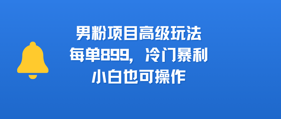 男粉项目高级玩法，每单899，冷门暴利，小白也可操作-小白资源网