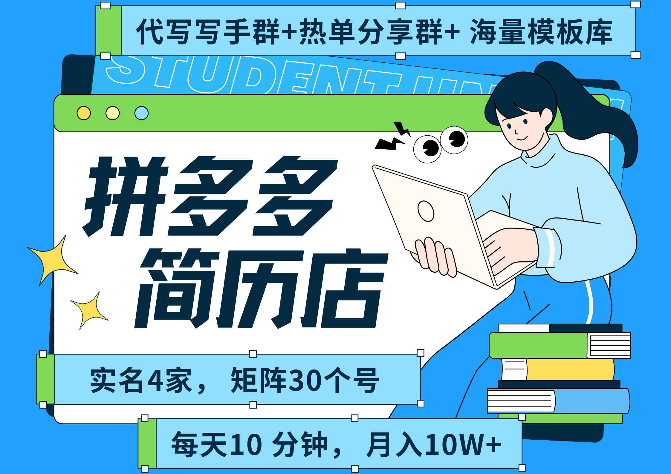 拼多多 虚拟资料 简历 海报代写 全SOP流程 毫无保留分享（含后端资料以及代写渠道）每天十分钟 每人实名四个店  矩阵30个账号  轻轻松松 月入10W-小白资源网