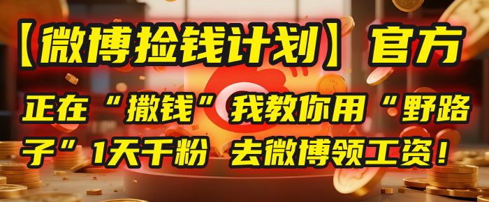 【微博捡钱计划】官方正在“撒钱”,我教你用“野路子”1天千粉,去微博领工资!-小白资源网
