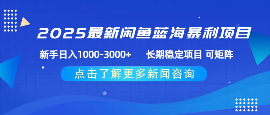 2025最新闲鱼蓝海暴利项目 ，新手日入1000-3000+ 长期稳定项目 可矩阵-小白资源网