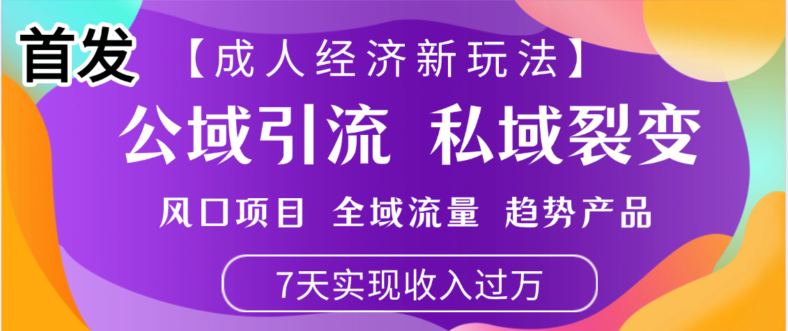 首发：【成人经济新玩法】市面独家玩法，风口项目、全域流量、趋势产品，7天实现月入过万-小白资源网
