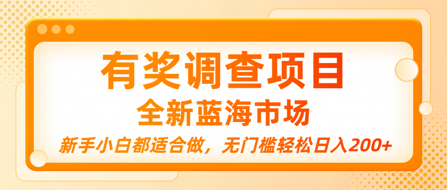 有奖调查项目，全新蓝海市场，新手小白都适合做，无门槛轻松日入200+-小白资源网