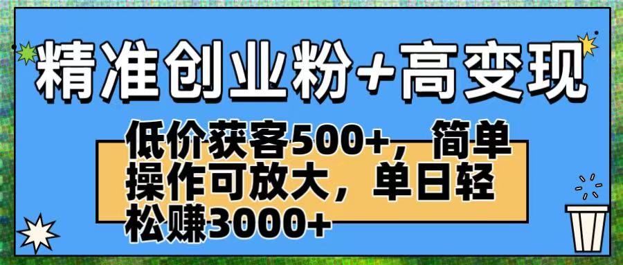 精准创业粉+高变现：低价获客500+，简单操作可放大，单日轻松赚3000+-小白资源网