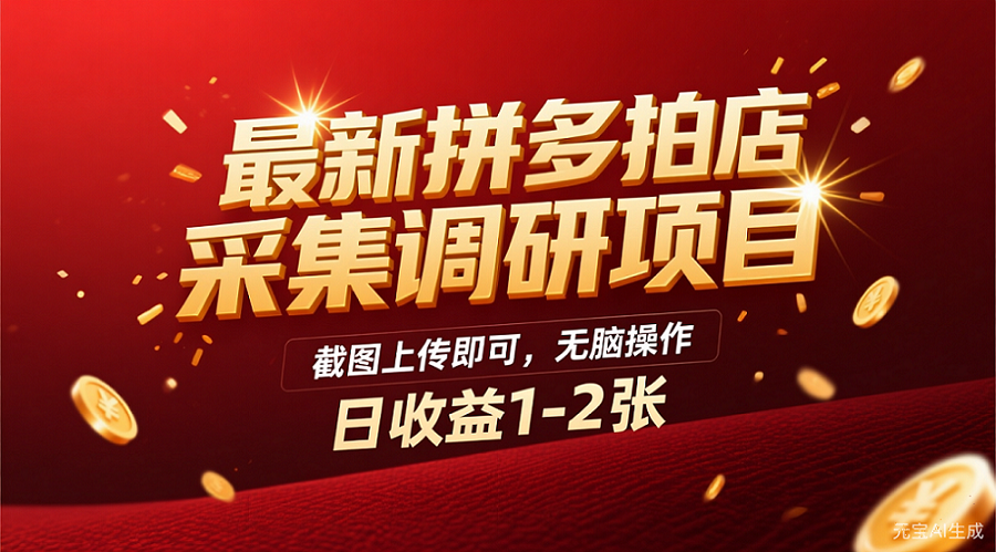 最新拼多多拍店采集调研项目，截图上传即可，无脑操作，日收益1-2张-小白资源网