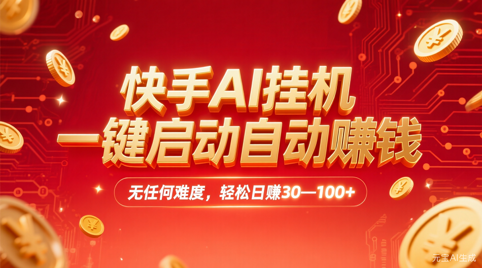 快手AI，一键启动自动赚钱 无任何难度，轻松一天30—100+-小白资源网