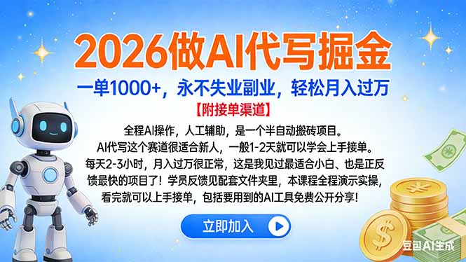 2026做AI代写掘金，一单1000+，永不失业副业，轻松月入过万-小白资源网